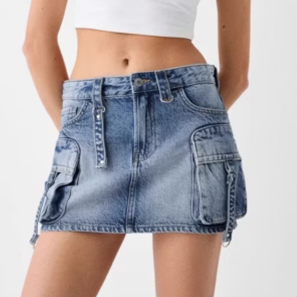 J For Justify Denim Mini Jeans Cargo Skirt - Light Blue Wash Women’s Size L